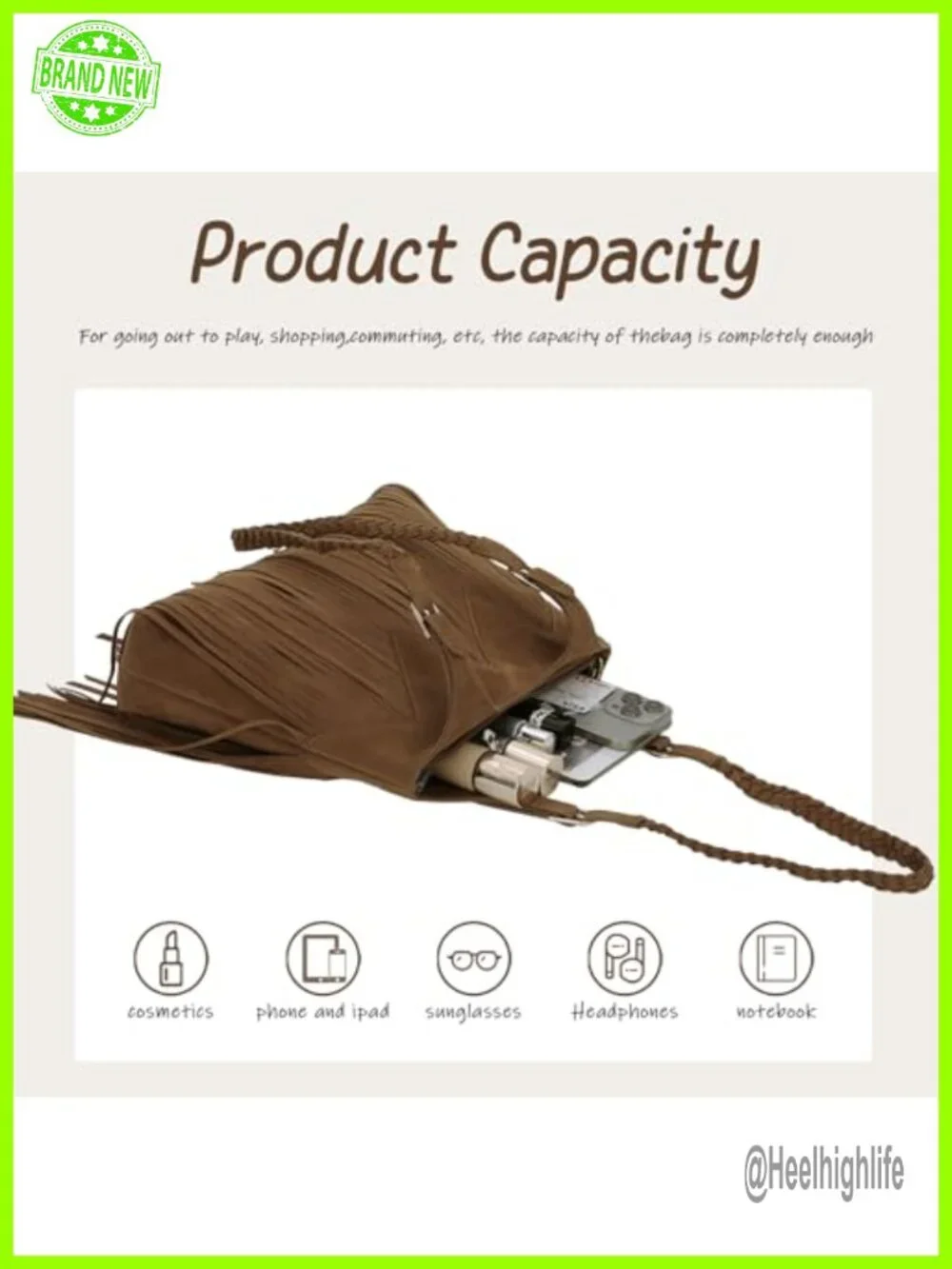 Vegan Faux Suede Leather Fringe Tassel Woven Hobo Shoulder Bag